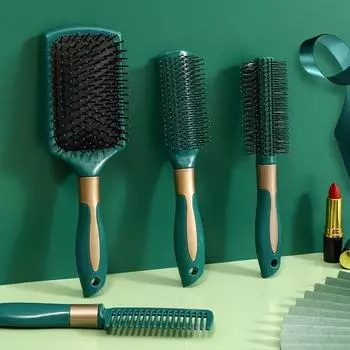 Антистатическая расческа для вьющихся волос с воздушной подушкой для массажа кожи головы - идеально подходит для длинных и прямых волос Flat Comb зелёный