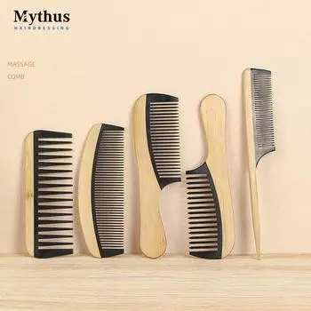 Антистатическая расческа Mythus из натурального бамбука с широкими зубцами для распутывания волос, деревянная бамбуковая расческа с крысиным хвостом для женщин и мужчин, массаж кожи головы
