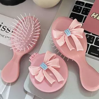 Антистатическая расческа с ручкой, розовая карманная щетка для волос, портативная расческа на воздушной подушке для женщин round