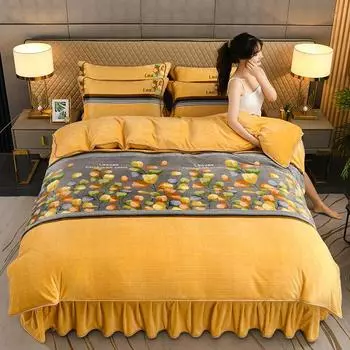 Антистатический молочный флисовый пододеяльник из четырех частей, теплый пододеяльник из четырех частей 1.2m bed skirt