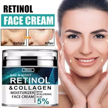 Антивозрастной увлажняющий крем для лица с коллагеном и ретинолом, дневной и ночной крем против морщин для лица 50g белый