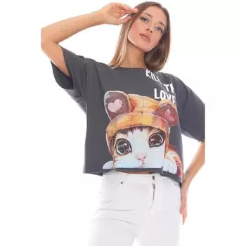 Антрацитовая женская толстовка с принтом кошек