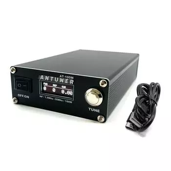 ANTUNER AT100M 1.8Mhz-30Mhz 100W антенный тюнер встроенный стоячий волномер и измеритель мощности для радиостанций и антенн чёрный