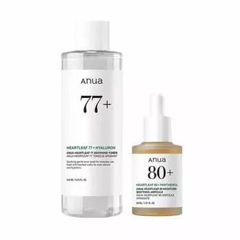 ANUA Dokudami 77 Soothing Toner 250ml + Dokudami 80 Moisture Ampoule 30ml 2 STEP Set (Lotion + Serum) Fluctuational Skin Soothing Care Set Moisture Mo