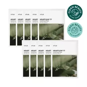 Anua Набор успокаивающих масок Houttuynia cordata 77, 10 листов, корейский набор масок