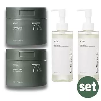 Anua Прозрачные салфетки Houttuynia cordata, 70 листов + очищающее масло Houttuynia cordata, 200 мл, 2 набора
