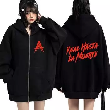 Anuel AA Real Hasta La Muerte толстовка с капюшоном на молнии для мужчин и женщин мода хип-хоп Harajuku зимние куртки с длинным рукавом свободного покроя уличная одежда S
