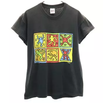 anvil 90-е годы Старая футболка с коротким рукавом Keith Haring L черная Keith Haring Мужская Б/У