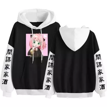 Anya Forger Spy x Family с героями мультфильмов, женская мода, толстовки для подростков, пуловер в японском стиле аниме, повседневные зимние теплые милые толстовки большого размера S чёрный
