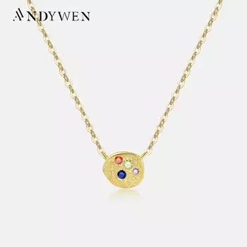 ANYDYWEN нестандартные монеты CZ Радуга из стерлингового серебра 925 пробы, кулон, длинная цепочка, ожерелье, колье, роскошные ювелирные изделия 2023 M