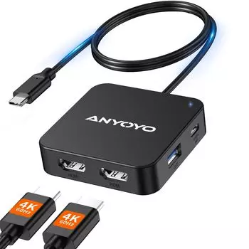 ANYOYO USB-концентратор, док-станция, 2x HDMI AC 5 Гбит/с, сверхбыстрая передача данных, слот для карты, концентратор, совместимый с MacBook и другими USBC