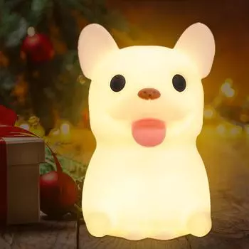 Anywin French Bulldog Silicone Night Light Cute Dog Lamp Dimmable Nursery Night Light Rechargeable LED Bedside Lamp with 20 Minute Timer Tap Control