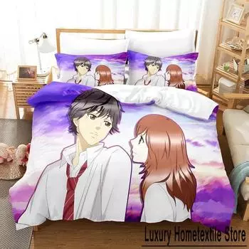 AO HARU RIDE Bedding Set Single Twin Full Queen King Size Bed Set Adult Kid Bedroom Duvetcover Sets 3D Print Anime Bed Sheet Set EU Single 135x200cm