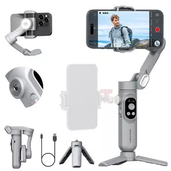AOCHUAN Gimbal Stabilizer для смартфона Gimbal для iPhone Pro Android LED Light Дюймовая резьба Держатель для сотового телефона для TikTok Vlogging Smart X Gray 3-Axis серый