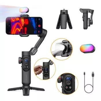 AOCHUAN Gimbal Stabilizer для смартфона с RGB магнитной заполняющей подсветкой Складной iPhone Gimbal для с функцией отслеживания лиц для записи видеоблога Smart X