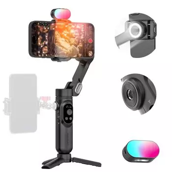 AOCHUAN ручной стабилизатор для iPhone Android смартфона с RGB магнитной подсветкой AI Tracking Phone Gimbal для TikTok X Kit черный