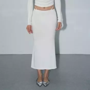 Aolol Classic Black Slit Skirt Fashion Sexy High Waist Large Elastic Low Waist Bodycon Dress White M