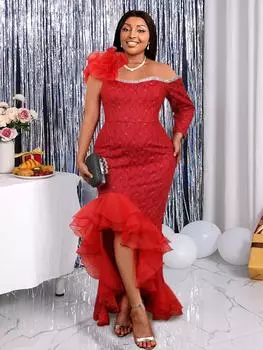 AOMEI элегантные кружевные платья для женщин с открытыми плечами бордовые длинные оборки нестандартные вечерние наряды для коктейльных клубов S винный