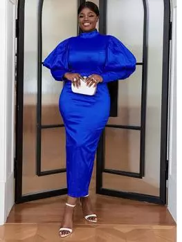 AOMEI элегантные платья для женщин с пышными длинными рукавами, приталенное яркое блестящее платье большого размера, стильные наряды знаменитостей на день рождения, Рождество S зелёный