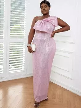 AOMEI элегантные вечерние платья больших размеров, роскошные розовые блестки, галстук-бабочка на одно плечо, длиной до щиколотки, вечерние наряды для дня рождения, свадьбы, мероприятия для женщин S розовый