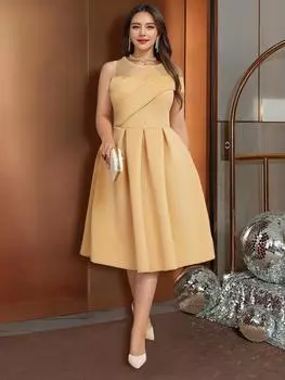 AOMEI Бальные платья цвета хаки, платье с круглым вырезом, без рукавов, с высокой талией, плиссированные трапециевидные наряды на день рождения для женщин