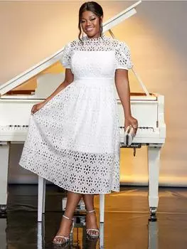 AOMEI белые кружевные платья женские с коротким рукавом с открытой высокой талией трапециевидной формы миди повседневные рабочие вечерние платья L зелёный