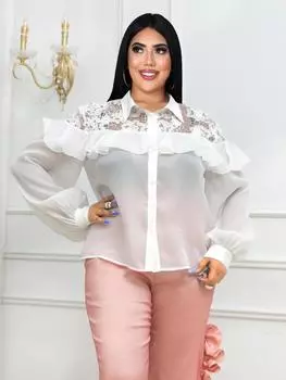AOMEI, белые рубашки для женщин, осенняя кружевная блузка с длинными рукавами и рюшами, сексуальные прозрачные топы на пуговицах, винтажные топы 2023, элегантный наряд, новинка 2023 г. S белый