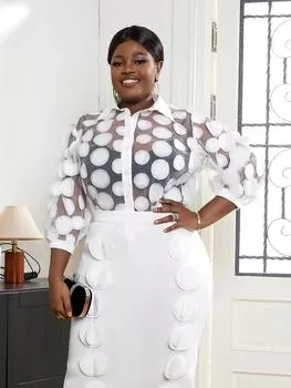 AOMEI белые топы для женщин, прозрачная блузка с отложным воротником и рукавами-фонариками, повседневные вечерние рубашки для дня рождения S белый