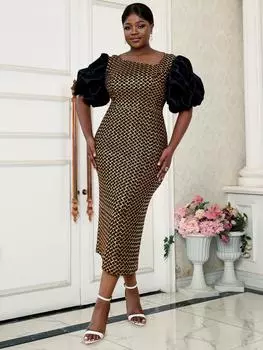 AOMEI Блестящие блестящие платья для женщин с асимметричным вырезом и пышными рукавами, элегантное женское повседневное вечернее клубное платье, праздничное длинное платье S золотой