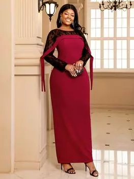 AOMEI бордовый прозрачный кружевной шикарный облегающий наряд миди с высокой талией и коктейльными нарядами 2024