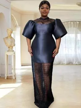 AOMEI черные кружевные лоскутные вечерние платья для женщин, элегантные открытые макси-платья для празднования, стильные платья для официальных мероприятий, летнее событие L чёрный