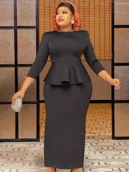 AOMEI черные платья с оборками для женщин с рукавами три четверти ампир с баской-футляром-карандаш длиной до щиколотки вечерние праздничные стильные вечерние платья наряды S чёрный