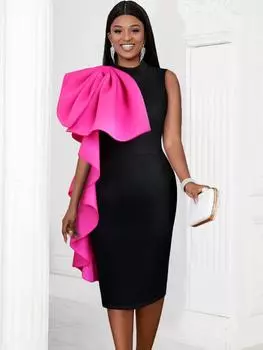 AOMEI, черные вечерние платья для женщин, с круглым вырезом, без рукавов, в стиле ампир, в стиле пэчворк, длиной до колена, с оборками на день рождения, галстук-бабочка, наряды больших размеров S чёрный