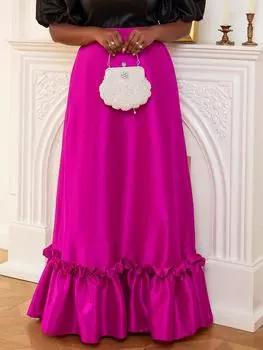 AOMEI Длинные вечерние юбки макси для женщин. Блестящая расклешенная юбка с высокой талией длиной до щиколотки. Юбка цвета фуксии. Формальные вечерние наряды для гостей на свадьбу и день рождения. S розы красного