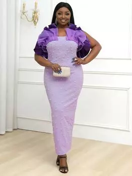 AOMEI фиолетовые вечерние платья макси с бисером для женщин, рюшами на тонких бретельках, элегантное платье-футляр, вечерние платья для свадьбы, выпускного вечера, мероприятия