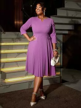 AOMEI Фиолетовый Половина Рукава Плиссированные Платья Для Женщин Высокая Талия Офис Работа Повседневный Миди А Силуэта Платье Плюс Размер S фиолетовый