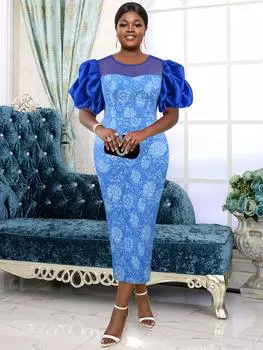 AOMEI Элегантные облегающие платья с вышивкой для женщин, винтажные тисненые парчовые платья с пышными рукавами, облегающие платья, скромные вечерние платья для вечеринок и вечеринок