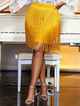 AOMEI Юбки с золотой бахромой и высокой талией, сексуальные мини-юбки больших размеров, женские плавки 0XL золотой