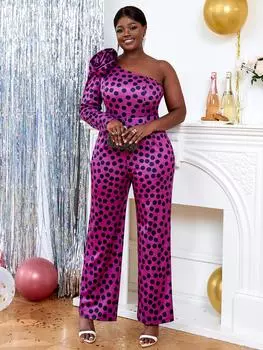 AOMEI комбинезон на одно плечо с принтом в горошек, элегантный цельный наряд, женский комбинезон в африканском стиле, новинка 2023 года, осенний женский комбинезон с широкими штанинами