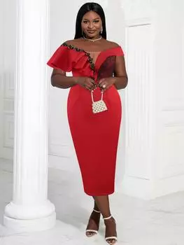 AOMEI красные кружевные лоскутные вечерние платья для женщин, облегающие плиссированные халаты с рюшами, шикарные платья Quinceanera для дня рождения, свадьбы, большого размера