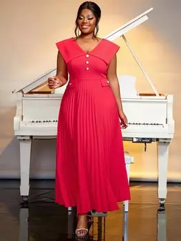 AOMEI красные плиссированные платья без рукавов с v-образным вырезом и высокой талией трапециевидной формы, женские повседневные вечерние платья S красный