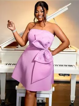 AOMEI Лавандовые мини-платья без бретелек Топы без спинки с высокой талией Вечерние платья больших размеров S лавандовый
