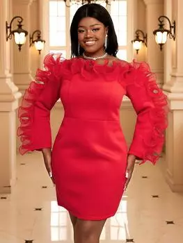 AOMEI Мини-платья для женщин с открытыми плечами и оборками с длинными рукавами Вечерние коктейльные платья Новая мода на День святого Валентина День рождения S красный