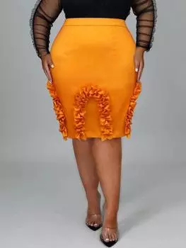 AOMEI оранжевые юбки с оборками для женщин, элегантные лоскутные юбки-карандаш с высокой талией, эластичные мини-вечерние вечерние знаменитости, большие размеры, новинка, хит продаж 1XL оранжевый