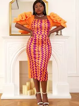 AOMEI платья с принтом для женщин, летние оранжевые оборки, многоуровневые лоскутные платья с короткими рукавами для торжественного случая, празднования дня рождения, свадебного гостя, платья больших размеров S оранжевый