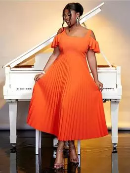 AOMEI Плиссированные платья миди с высокой талией и квадратным вырезом без рукавов, повседневные вечерние платья для женщин