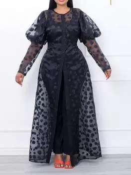 AOMEI Прозрачные черные платья с длинными рукавами-фонариками и высокой талией трапециевидной формы Вечерняя коктейльная вечеринка Верхняя одежда для женщин