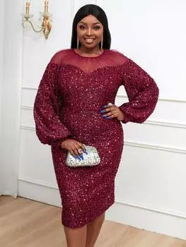 AOMEI Ретро платья для женщин Бордовое блестящее платье Прозрачное милое платье с длинными рукавами-фонариками Облегающее вечернее коктейльное платье на мягкой подкладке