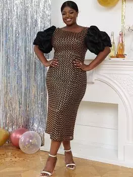 AOMEI Роскошные платья с пайетками для женщин Вечерние платья с асимметричным вырезом и пышными рукавами в клетку с блестками Облегающие вечерние платья для вечеринок S золотой