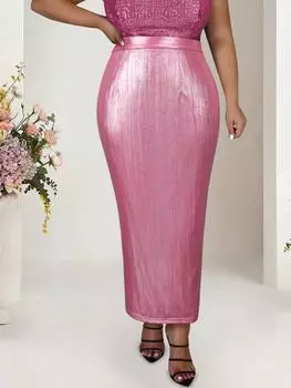 AOMEI розовые блестящие юбки-карандаш с высокой талией длиной до щиколотки для женщин S розовый